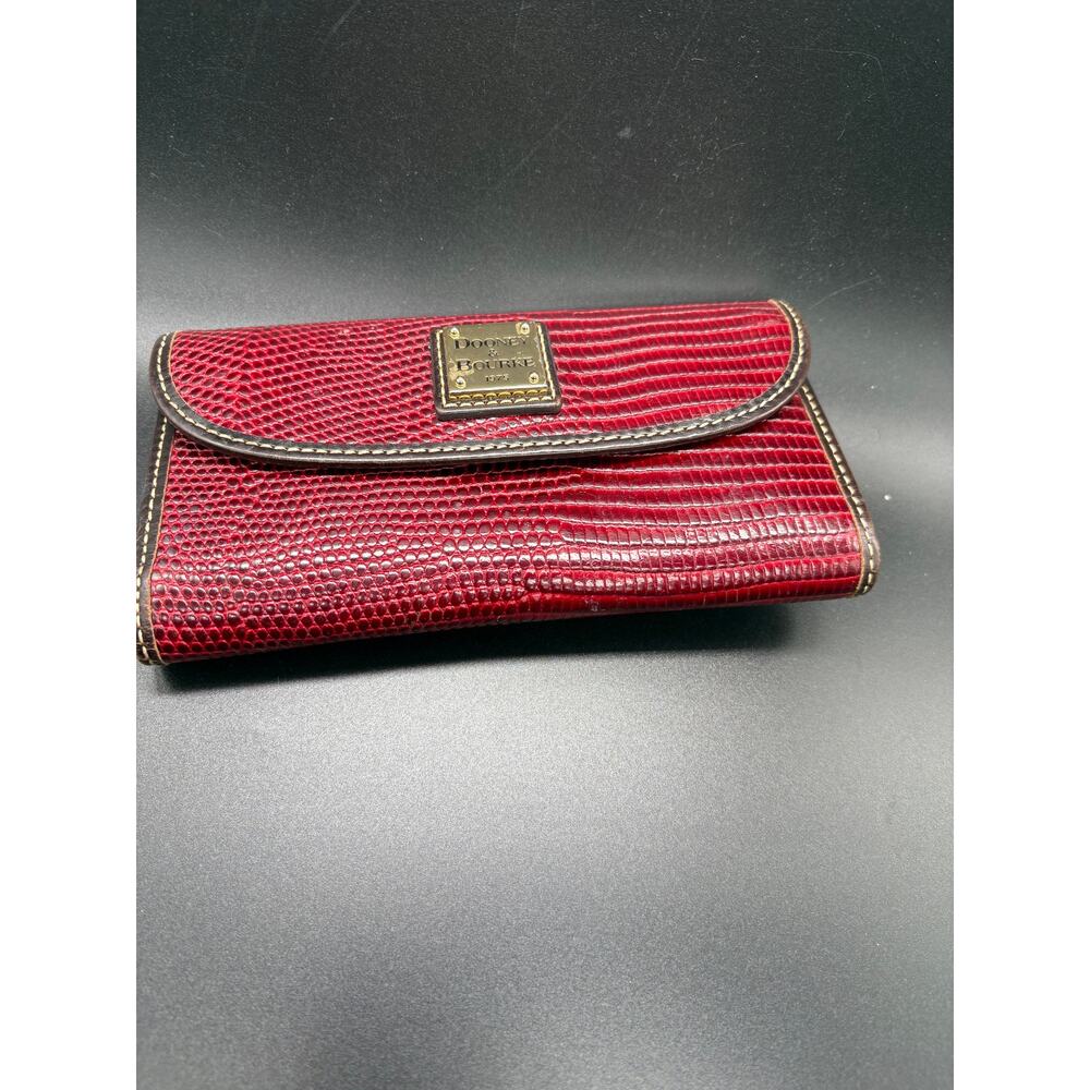 Dooney & Bourke Red Lizard Leather Continental Wallet Clutch Organizer Snap - Picture 15 of 15